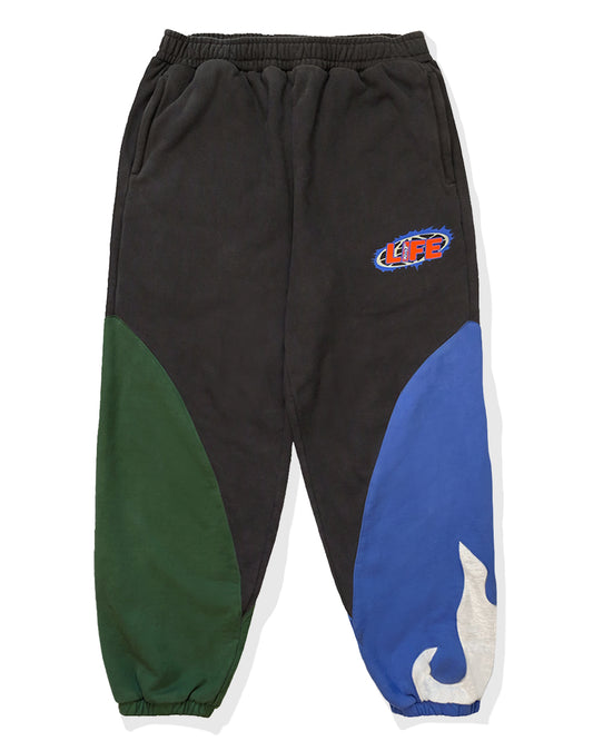 Flame Sweatpant Charcoal Blue Green Ash by Ratlife streetwear trackpant patchwork