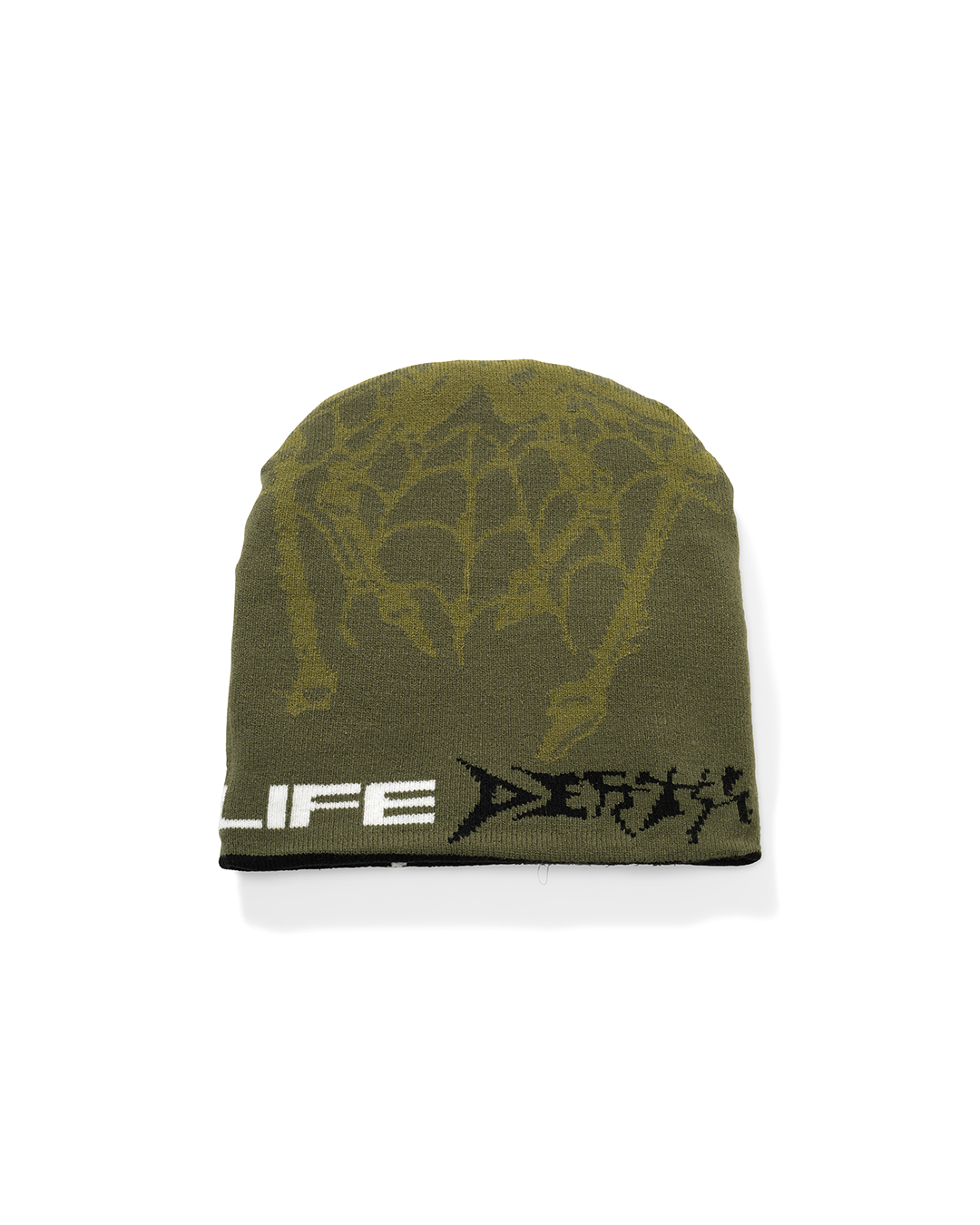 Rat Crawling Life Death Beanie Black Green by Ratlife streetwear spider reversible