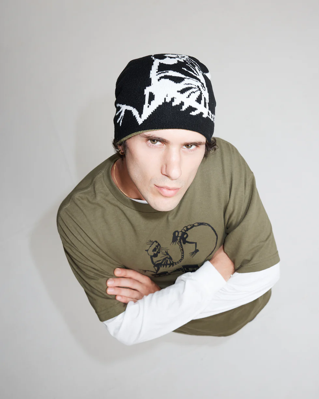 Rat Crawling Life Death Beanie Black Green by Ratlife streetwear spider reversible