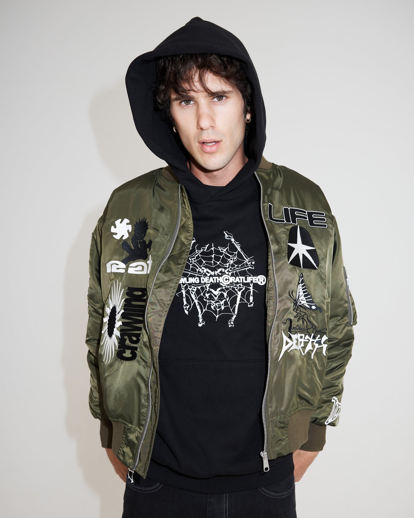 Rat Death Crawling Life Bomber Jacket, GREEN