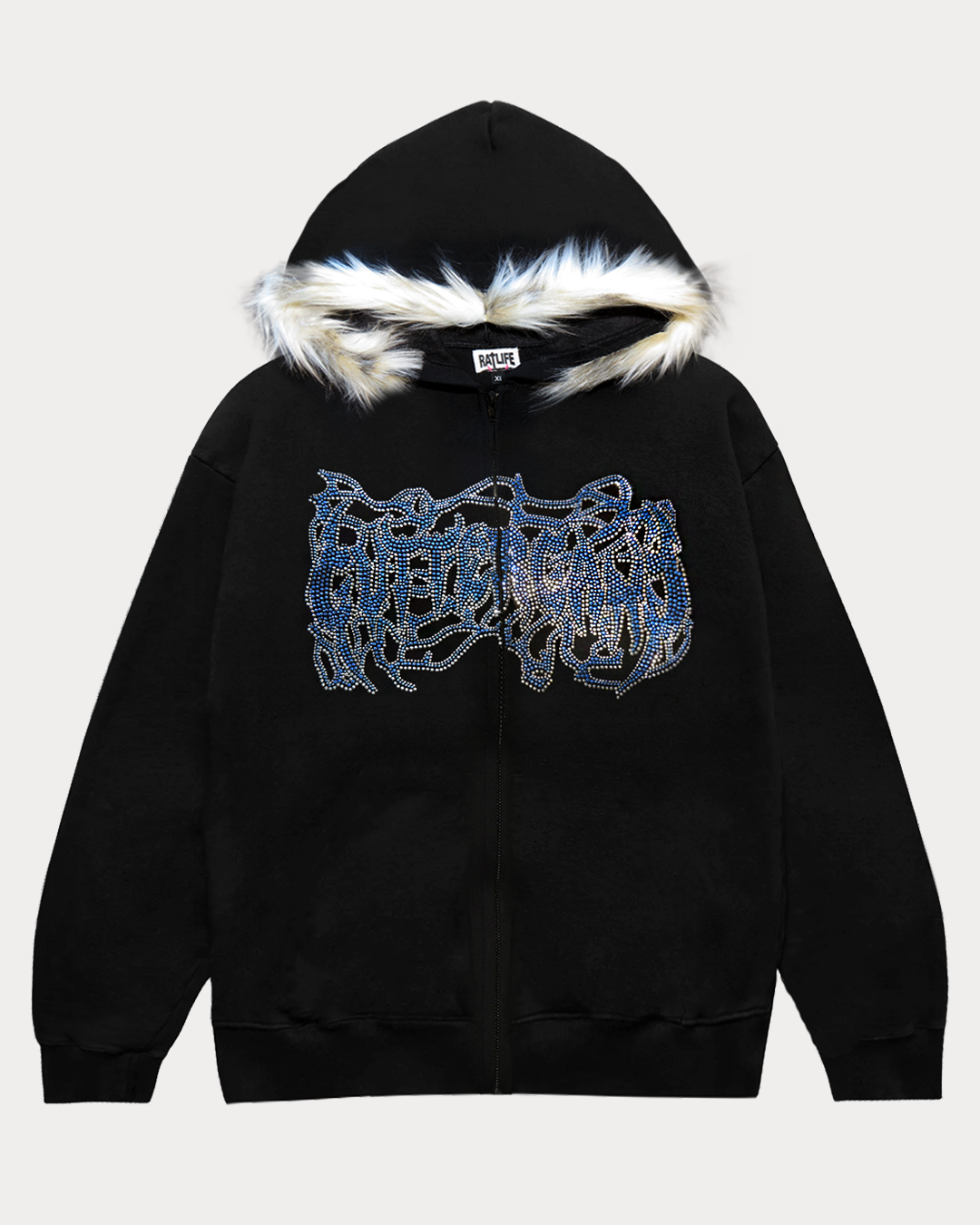 Around The Fur Zip Hood, BLACK