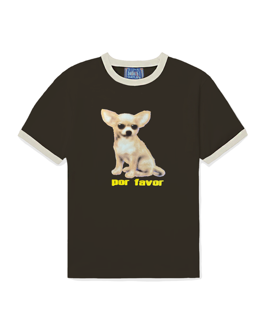 Por Favor Ringer Tee, Brown/Bone