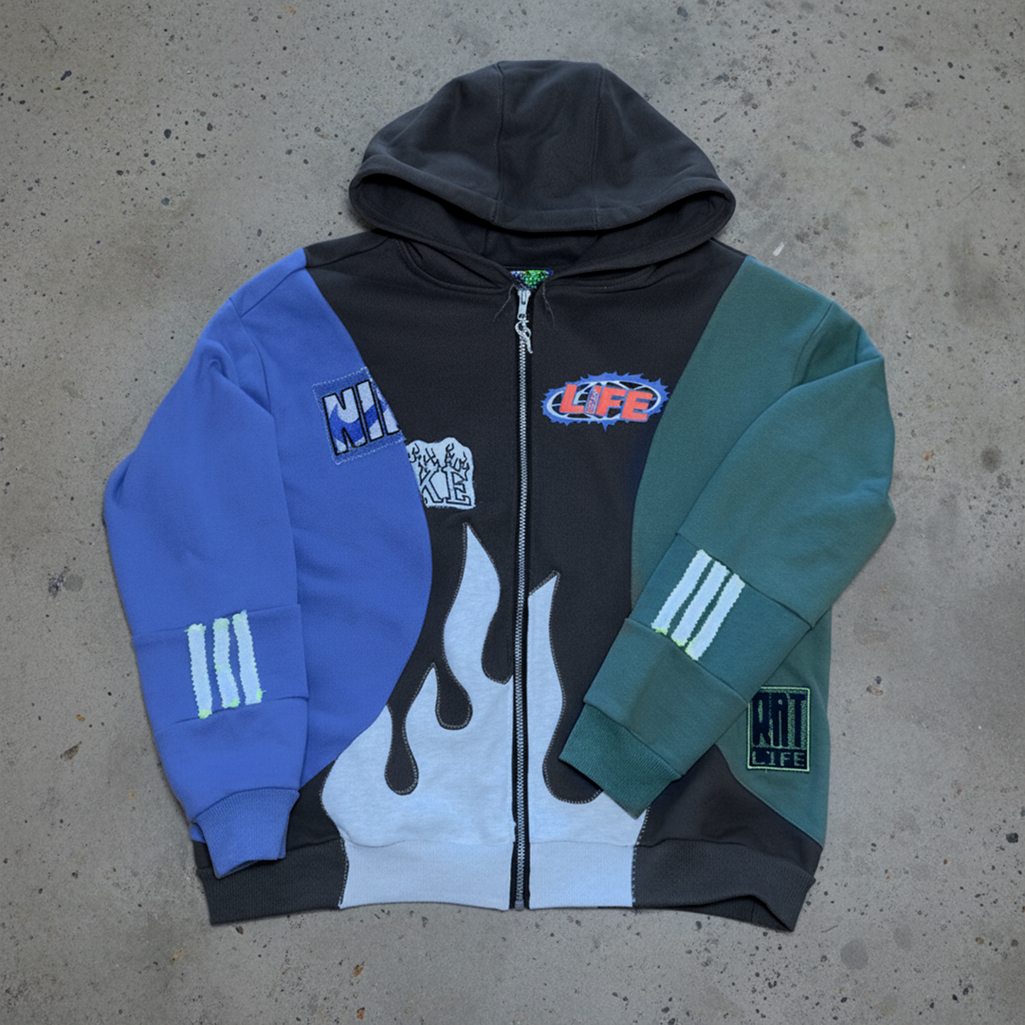 Flame Zip Hood, Grey