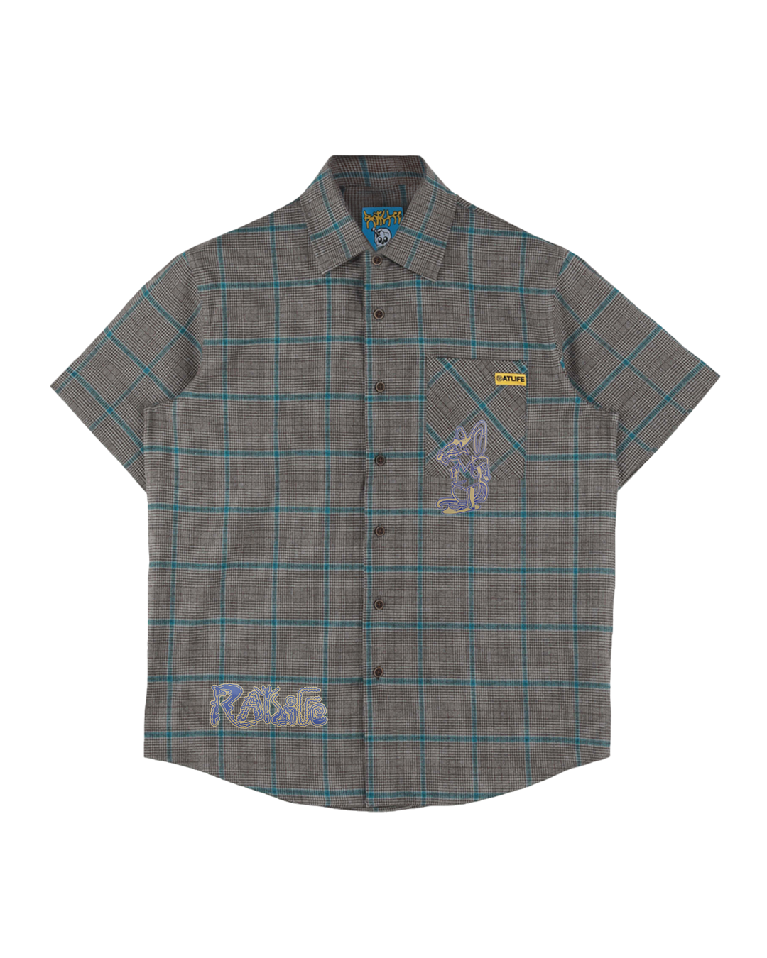 Roland S S Shirt Brown Blue by Ratlife streetwear flannelette check short sleeve shirt